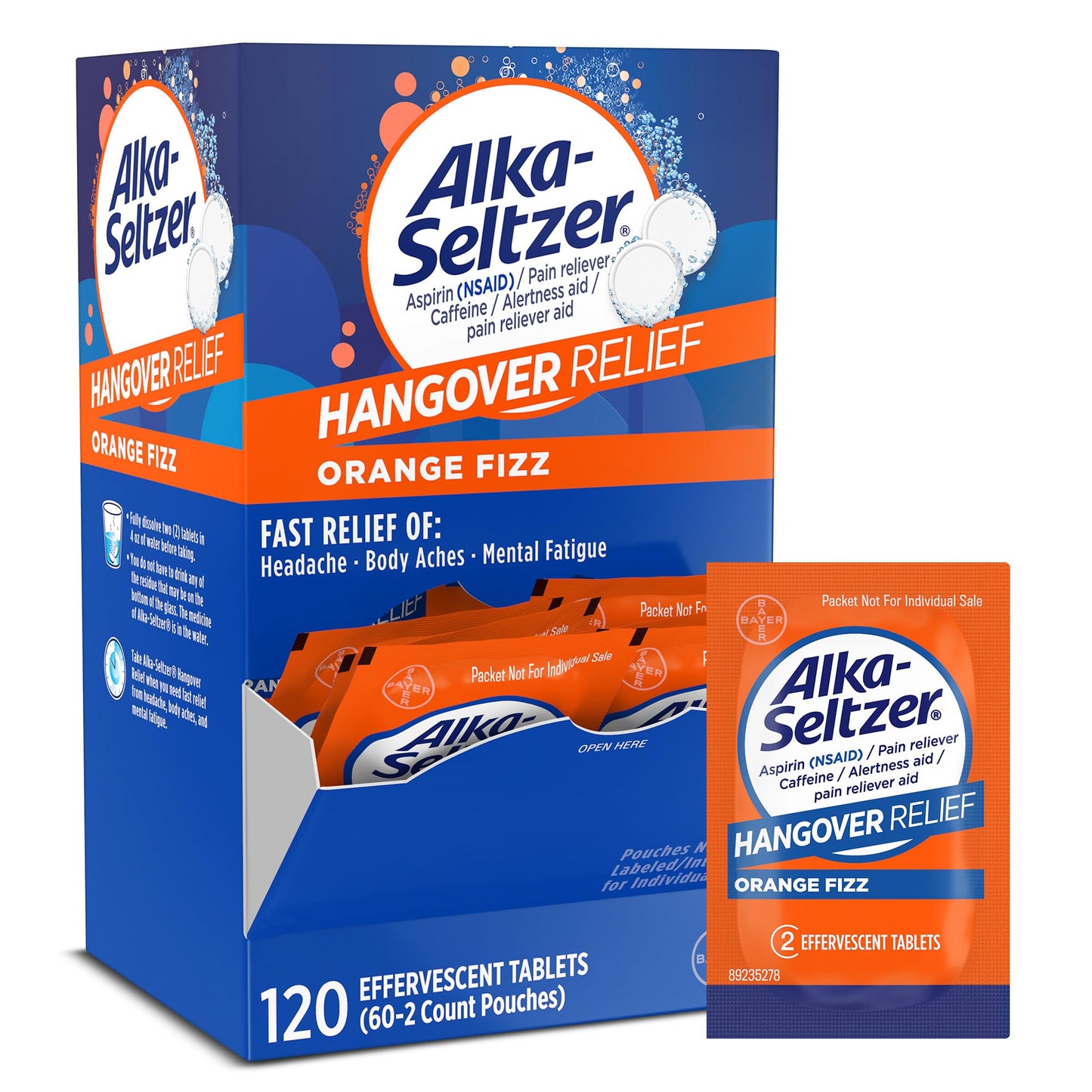 Alka-Seltzer Hangover Relief Tablets, Fast Relief Starts In About 15 Minutes for Headaches, Body Aches & Mental Fatigue, Bachelorette & Bachelor Party Packs 60 Count (3 Boxes, 20 Tablets Each)