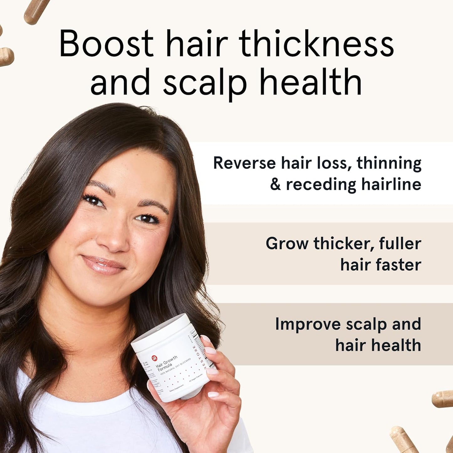iRestore Hair Growth Supplement – Natural DHT Blockers & Multivitamin Blend – Vegan, Non-GMO, 90 Capsules – Supports Thicker, Stronger Hair for Men and Women – 2-Pack