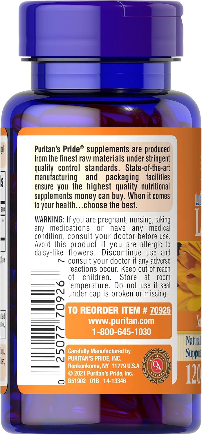 Puritan's Pride Lutein 40mg With Zeaxanthin, Supports Eye Health, 120 Count (Pack of 1)