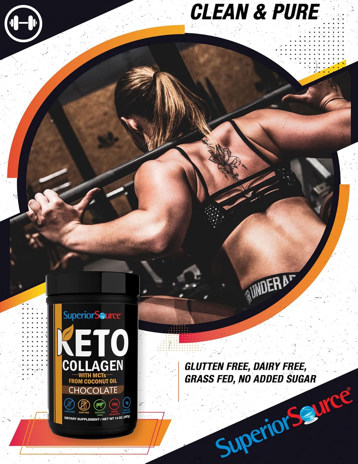 Superior Source Keto Collagen Protein Powder Chocolate (14 oz), Grass Fed Collagen Peptides with MCT Oil, 23 (17 g) Servings