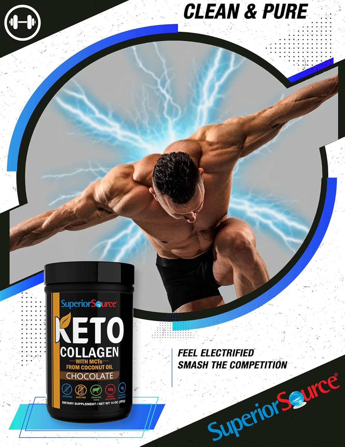 Superior Source Keto Collagen Protein Powder Chocolate (14 oz), Grass Fed Collagen Peptides with MCT Oil, 23 (17 g) Servings