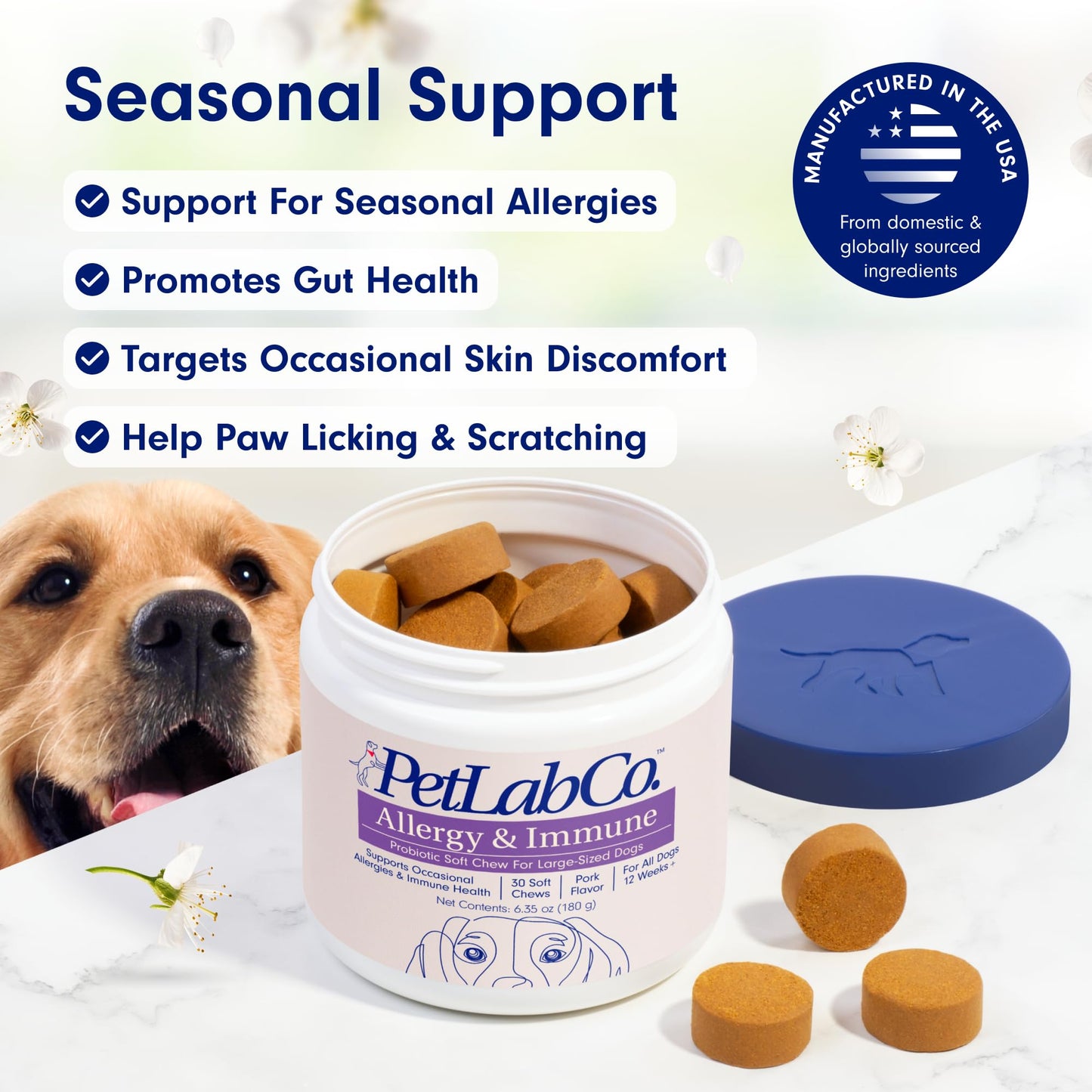 PetLab Co. Allergy & Immune Daily Probiotics for Dogs. Supports Yeast Production, Seasonal Allergies, Intermittent Itchiness