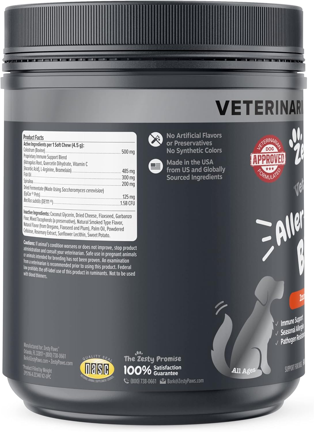 Zesty Paws Vet Strength Dog Allergy Relief Chews, Dog Probiotics for Itchy Skin and Ears, Smoked Cheese, 90ct
