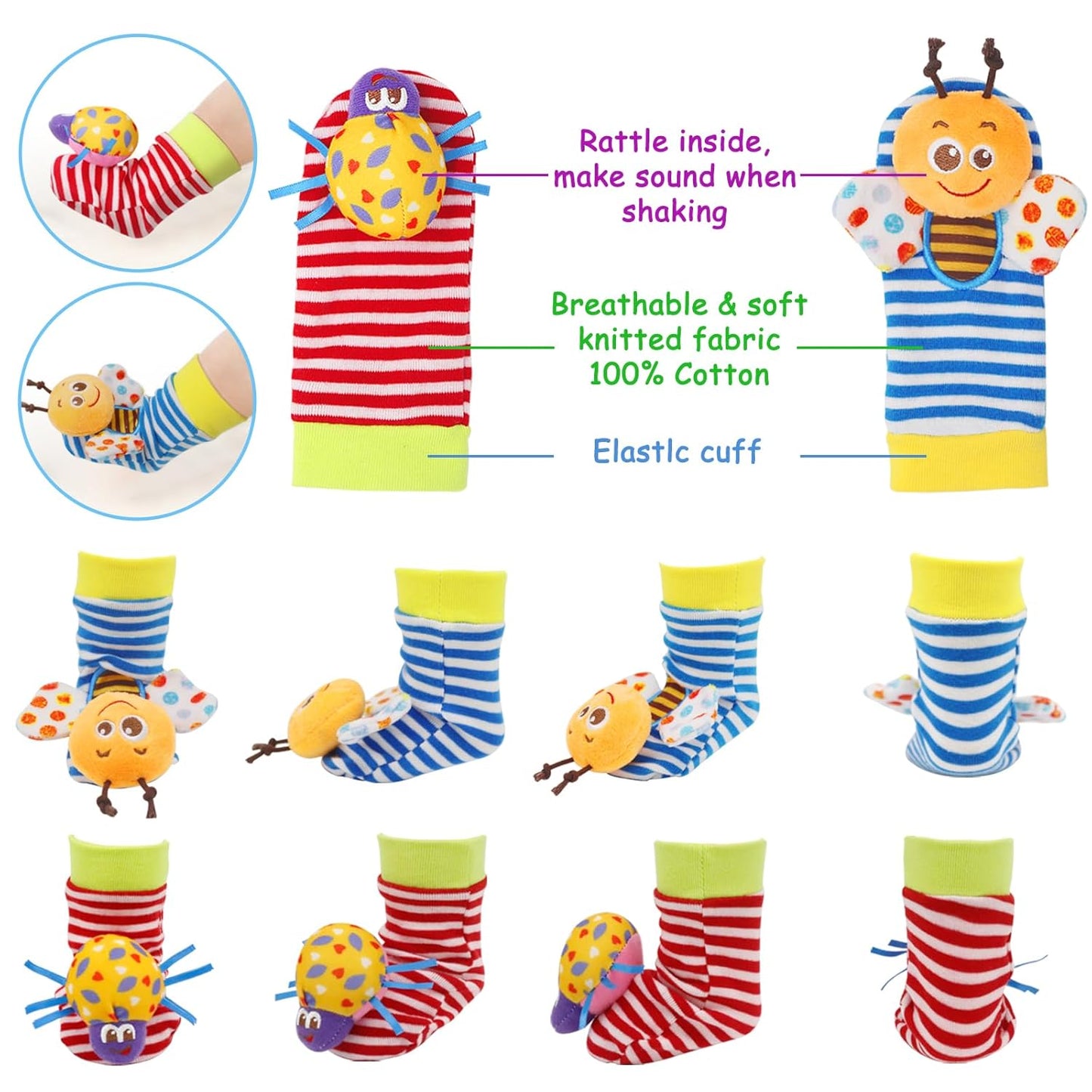 Baby Rattles Toys for 0-12 Month, Infant Girl Boy Toys for Babies 3-6 Months, Newborn Hand & Foot Toys for 0 to 9 Months, Baby Shower Gifts Set with Wrist Rattle Socks