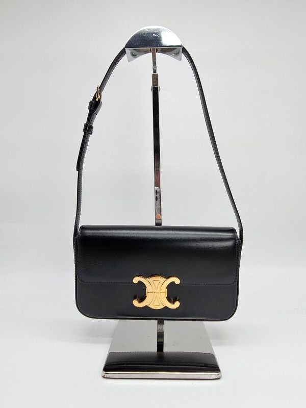 Celine Triomphe Claude Shoulder Bag - Black Leather (Pre-Owned, Grade A)