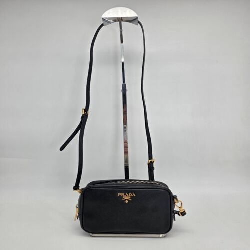 PRADA — Saffiano Leather Mini Camera Bag Pre-owned (Black / Leather)
