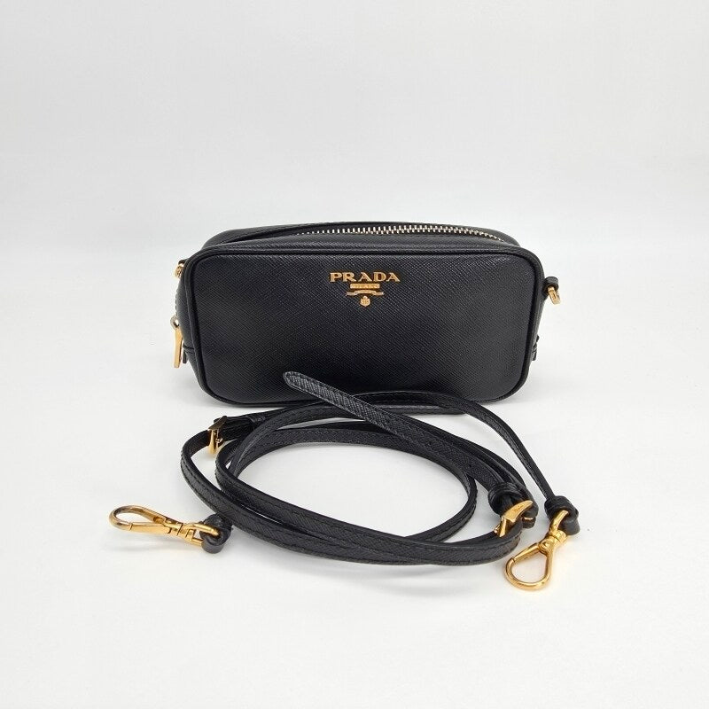 PRADA — Saffiano Leather Mini Camera Bag Pre-owned (Black / Leather)