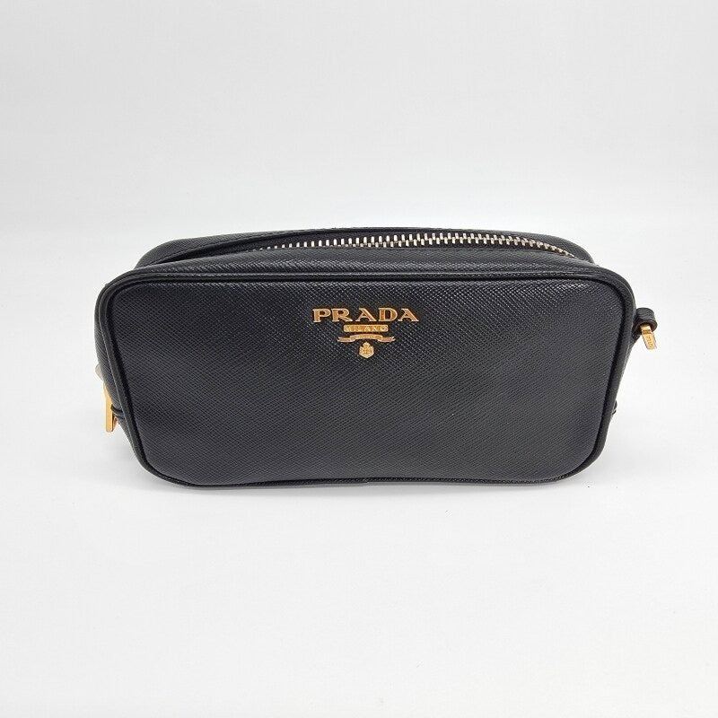PRADA — Saffiano Leather Mini Camera Bag Pre-owned (Black / Leather)