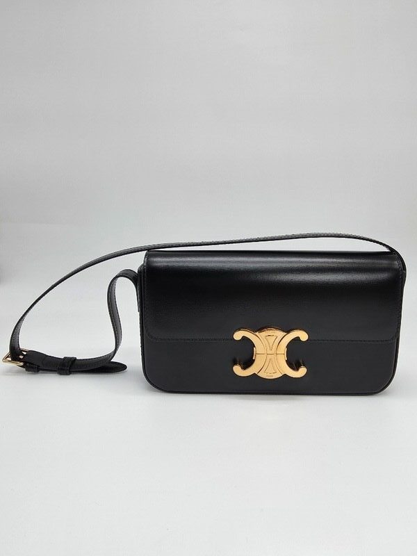 Celine Triomphe Claude Shoulder Bag - Black Leather (Pre-Owned, Grade A)