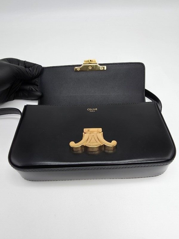 Celine Triomphe Claude Shoulder Bag - Black Leather (Pre-Owned, Grade A)