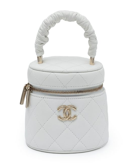 Authentic CHANEL White Vanity Gold CC Top Handle Bag – Same Model Worn by BLACKPINK Jennie – Pre-owned Luxury item
