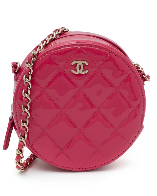 Authentic Chanel Red Patent Round Chain Shoulder Bag – Coco Mark Logo – Pre-owned Luxury Bag Made in Italy