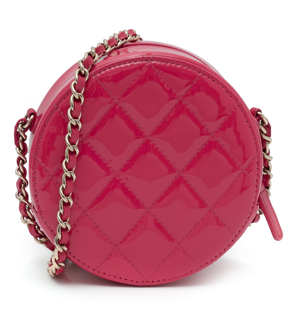 Authentic Chanel Red Patent Round Chain Shoulder Bag – Coco Mark Logo – Pre-owned Luxury Bag Made in Italy