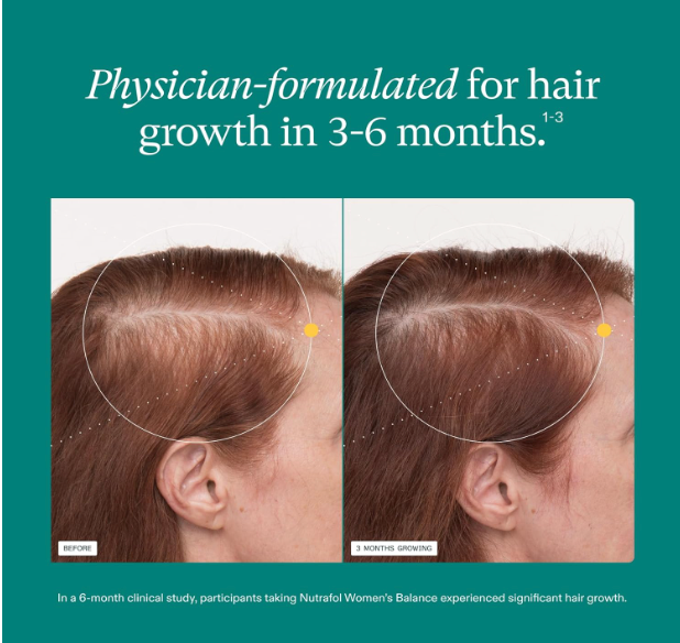 Nutrafol Women's Balance Hair Growth Supplements, for Women 45 Years and Older, Clinically Proven for Visibly Thicker Hair and Scalp Coverage, Dermatologist Recommended - 3 Month Supply, Pack of 3
