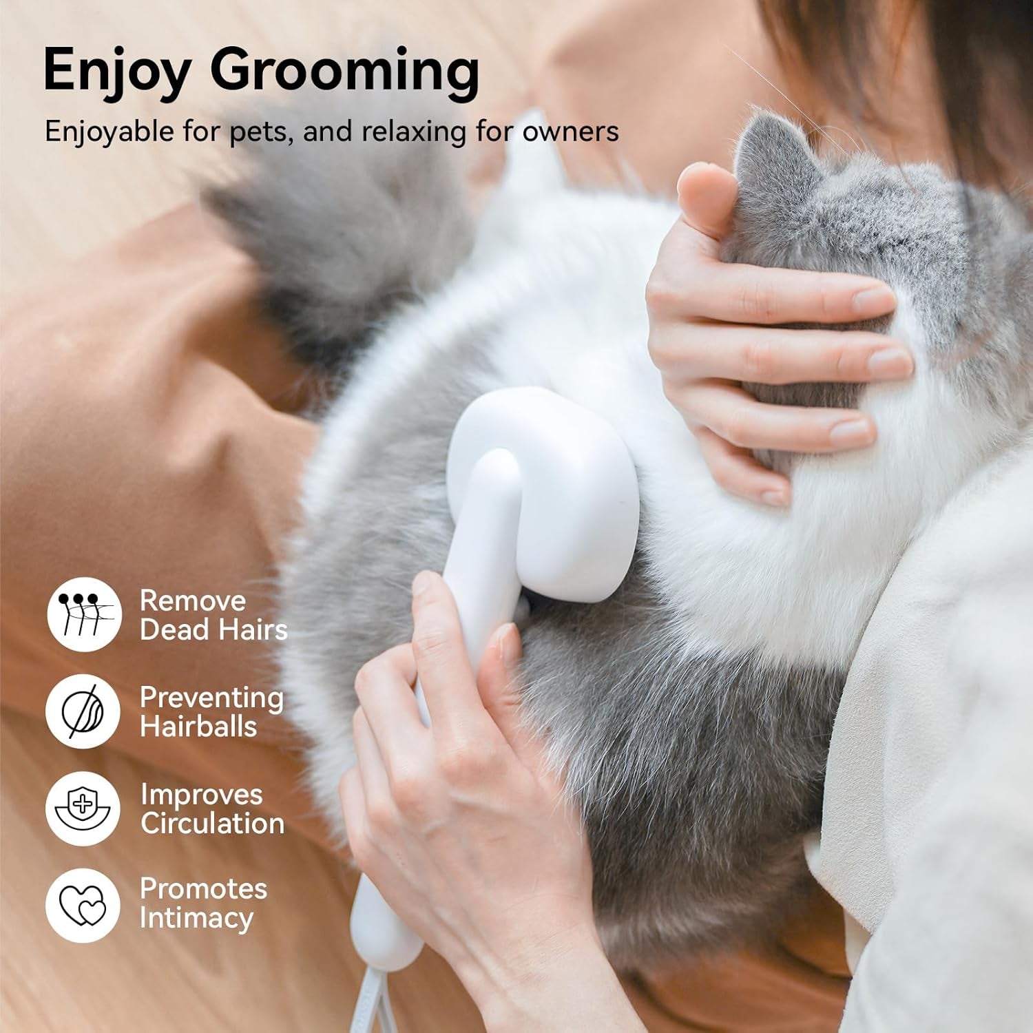 Cat Brush for Shedding, Cat Brushes for Indoor Cats, Cat Brush for Long or Short Haired Cats, Cat Hair Brush Cat Grooming Deshedding Brush for Dog Kitten Horse Massage Removes Loose Fur, White