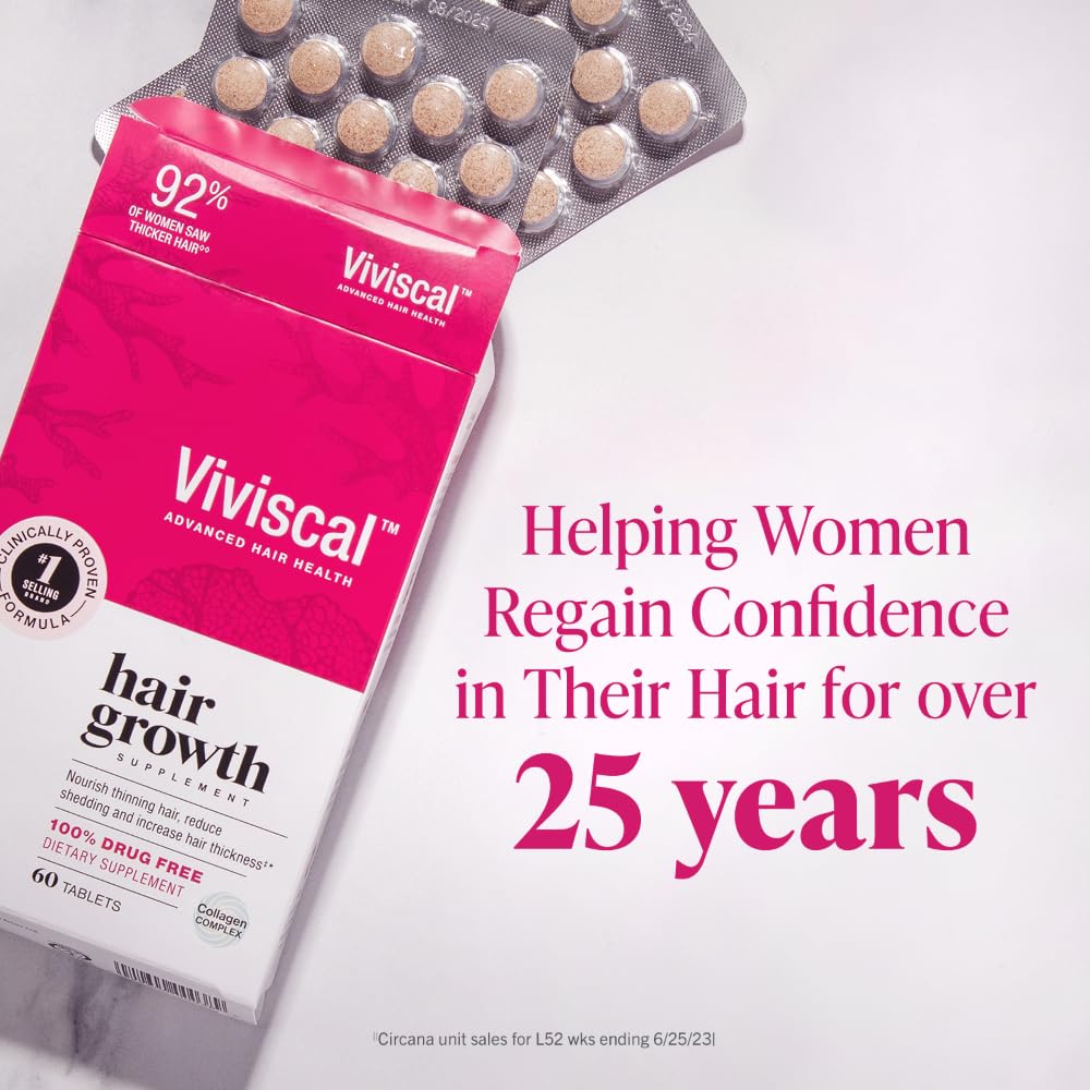 Viviscal Hair Growth Supplements for Women to Grow Thicker, Fuller Hair, Clinically Proven with Proprietary Collagen Complex, 60