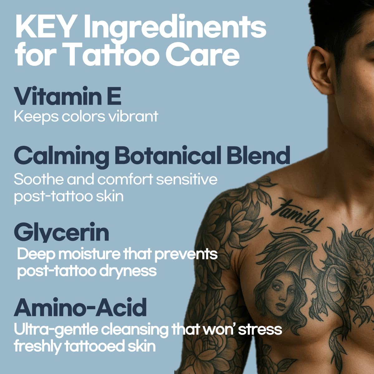 Tattoo Soap, Unscented Tattoo wash with Clean + Vegan Ingredients,aftercare wash for fresh ink,3.38 fl.oz