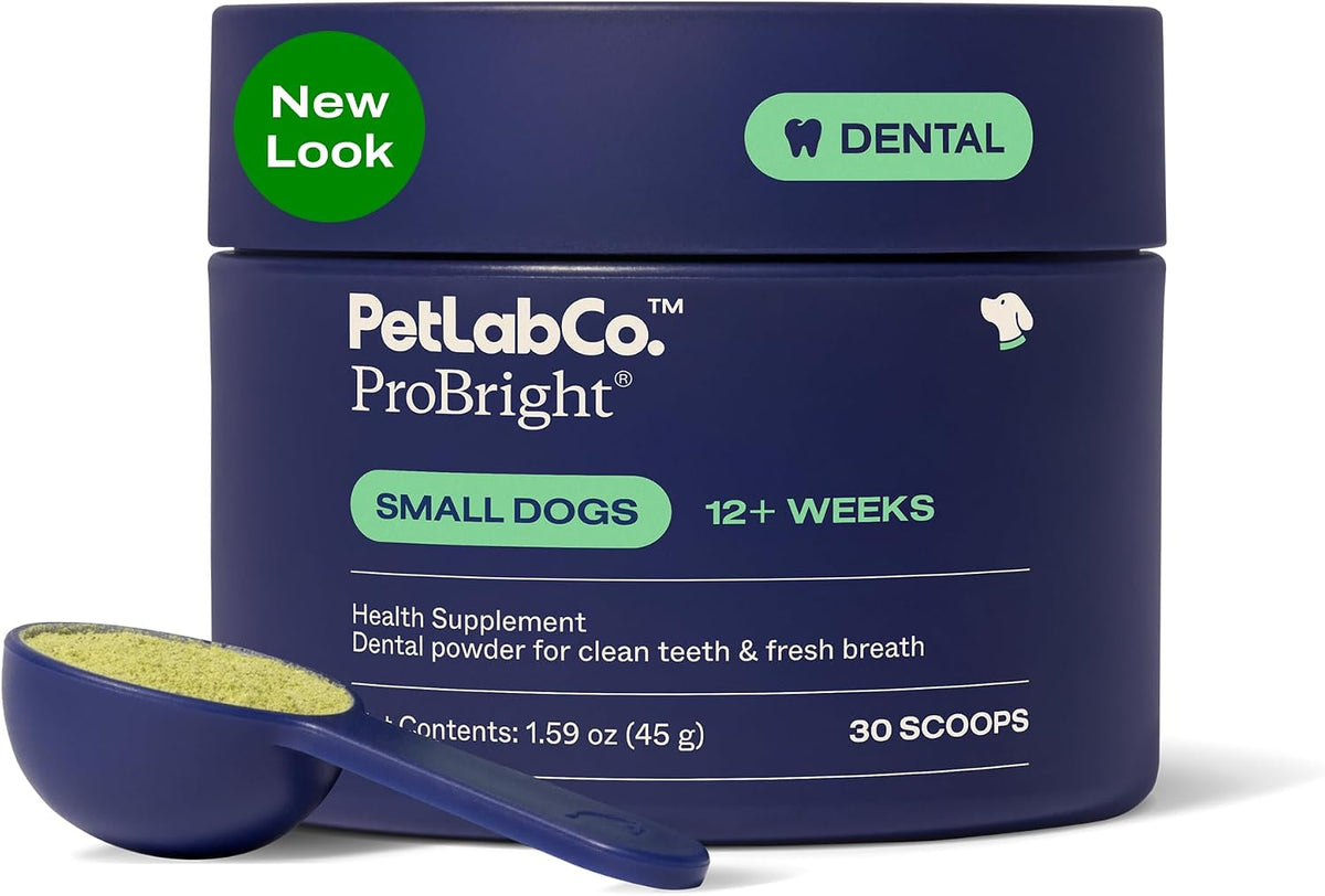 PetLab Co. ProBright Dental Powder - Dog Breath Freshener - Teeth Cleaning Made Easy – Targets Tartar & Bad Breath - Formulated for Medium Size Dogs