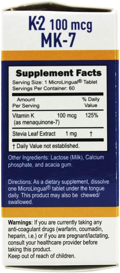 Superior Source Vitamin K2 MK-7 (Menaquinone-7), 100 mcg, Quick Dissolve MicroLignual Tablets, 60 Count, Healthy Bones and Arteries