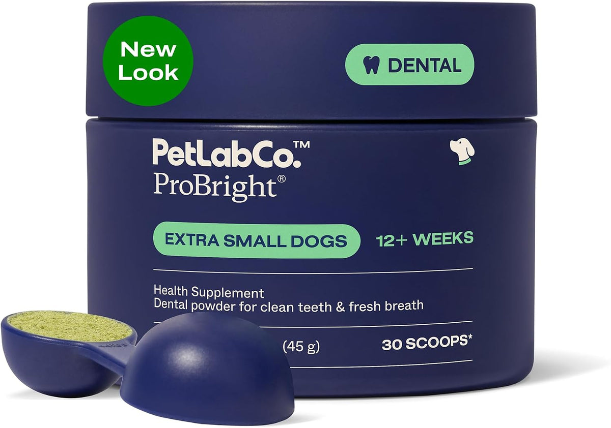 PetLab Co. ProBright Dental Powder - Dog Breath Freshener - Teeth Cleaning Made Easy – Targets Tartar & Bad Breath - Formulated for Medium Size Dogs