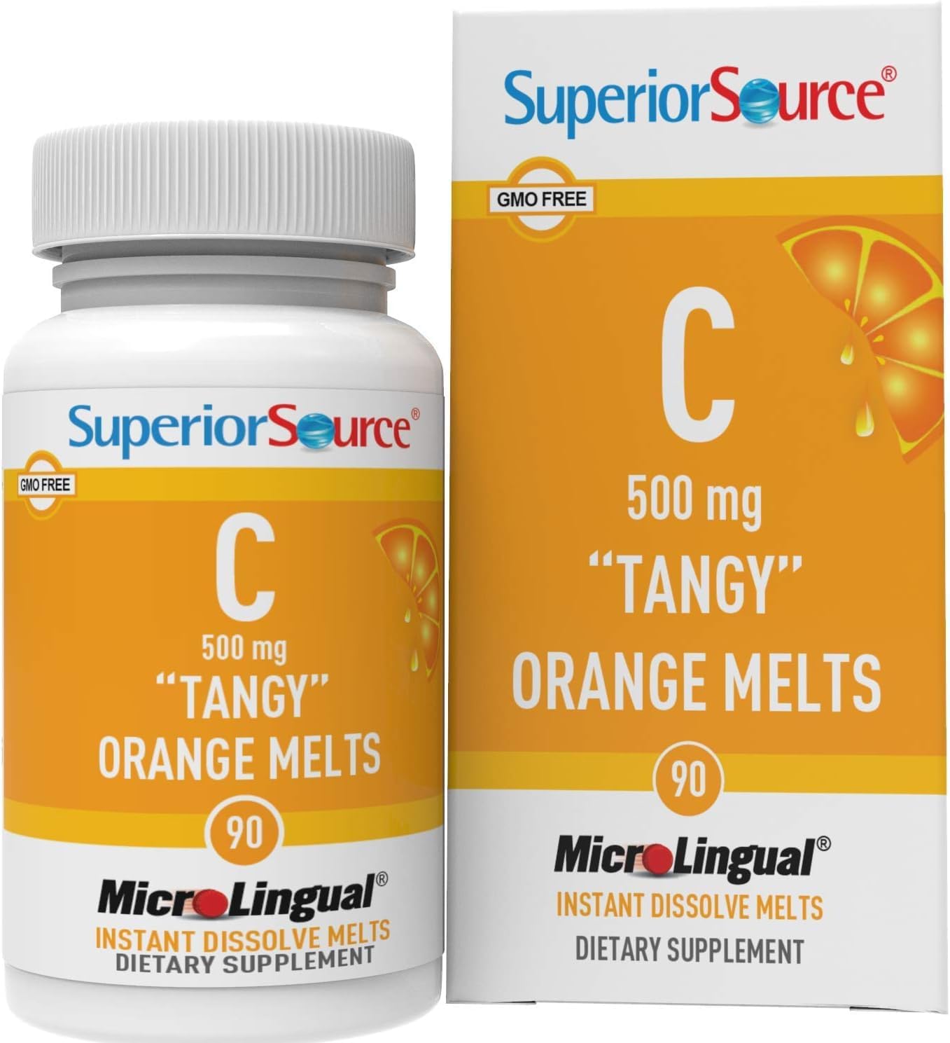 Superior Source Vitamin C 500 mg MicroLingual Tablets - Buffered VIT C Tangy Orange Melts - Immune System Booster, Energy Vitamins - 90 Count