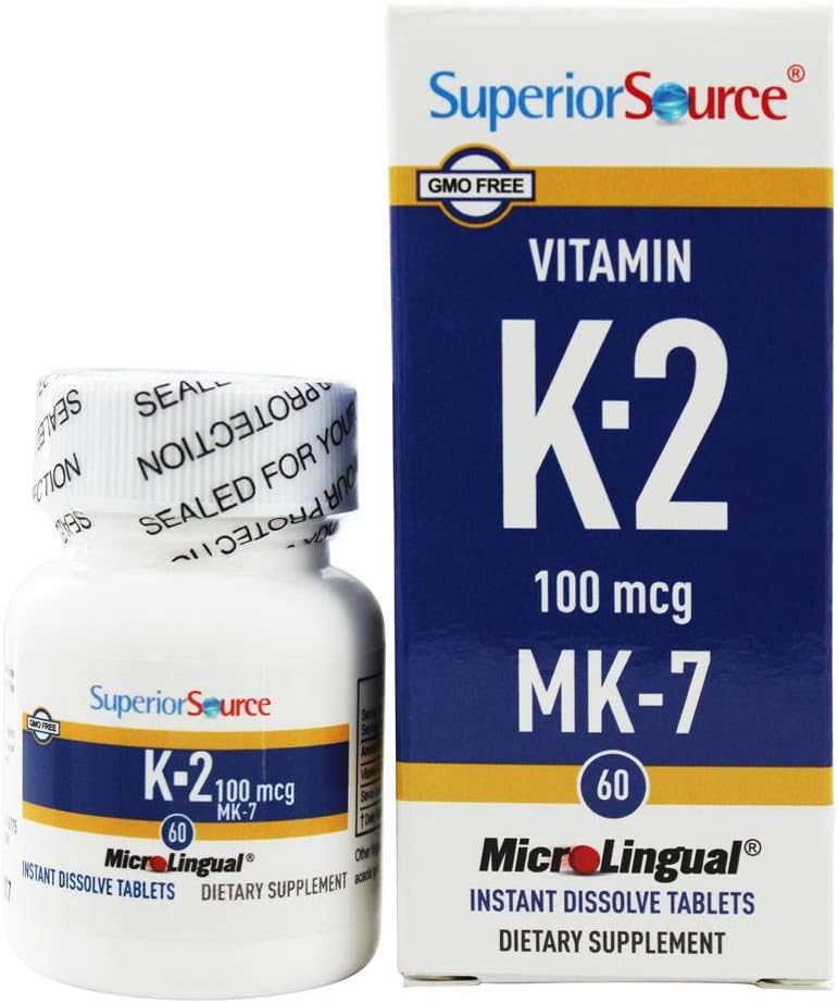 Superior Source Vitamin K2 MK-7 (Menaquinone-7), 100 mcg, Quick Dissolve MicroLignual Tablets, 60 Count, Healthy Bones and Arteries