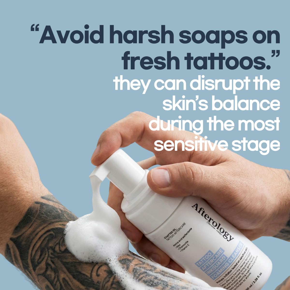 Tattoo Soap, Unscented Tattoo wash with Clean + Vegan Ingredients,aftercare wash for fresh ink,3.38 fl.oz