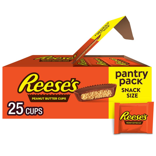 REESE'S Milk Chocolate Snack Size Peanut Butter Cups, Candy Pantry Pack, 13.75 oz (25 Pieces)