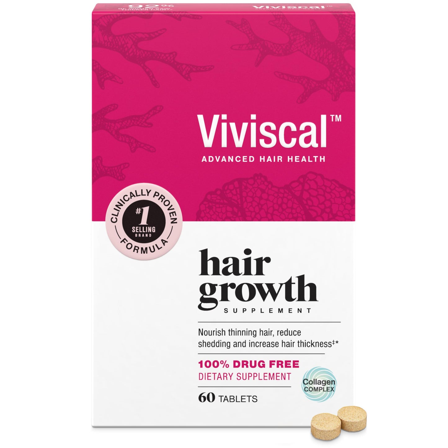 Viviscal Hair Growth Supplements for Women to Grow Thicker, Fuller Hair, Clinically Proven with Proprietary Collagen Complex, 60