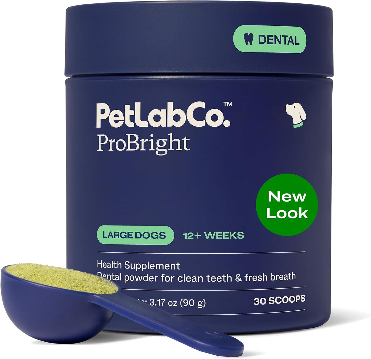 PetLab Co. ProBright Dental Powder - Dog Breath Freshener - Teeth Cleaning Made Easy – Targets Tartar & Bad Breath - Formulated for Medium Size Dogs