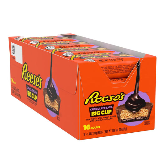 REESE'S Big Cup Chocolate Lava Milk Chocolate Peanut Butter Cups, Candy Packs, 1.4 oz (16 Count)