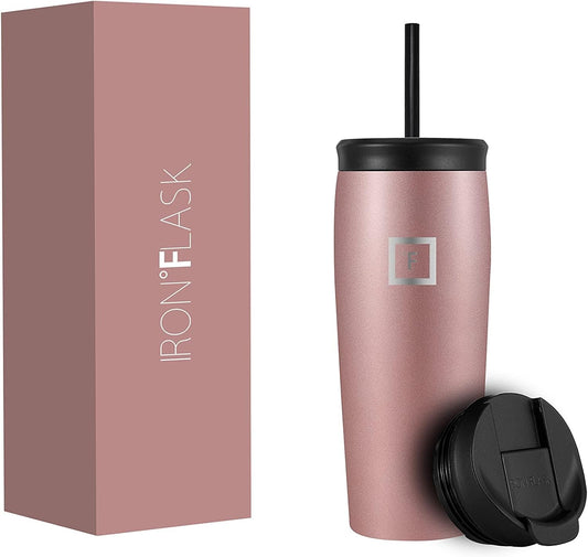 Nomad Tumbler - 2 Lids (Straw/Flip), Vacuum Insulated Stainless Steel Bottle, Double Walled, Drinking Cup, Thermos Coffee Travel Mug, Water - Rose Gold, 20 Oz