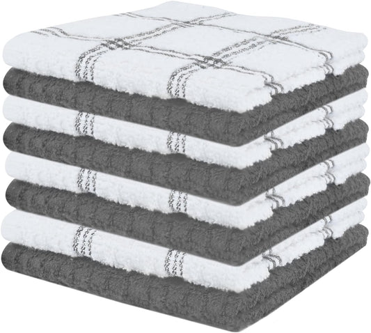 Kitchen Wash Cloths for Dishes - Pack of 8, 12X12 Inches - Super Soft, Highly Absorbent, Quick Dry, Smell Free Rags- Kitchen Towels and Dishcloths Sets for Cleaning - Grey