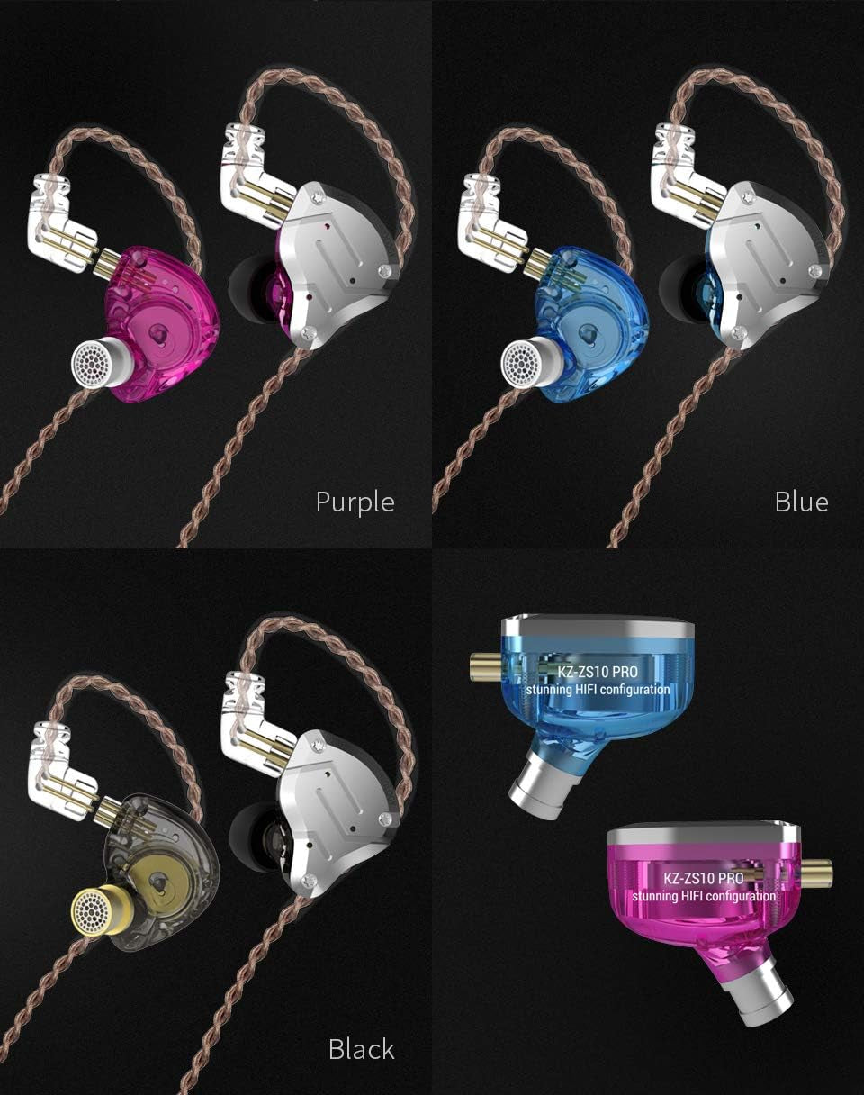 KZ ZS10 Pro in Ear Monitor Headphone, Wired Gaming Earphones, KZ Hifi Earbuds Headphone with 4 Balanced Armatures and 1 Dynamic Drivers IEM Earphones for Drummer Musician (Blue with Mic)